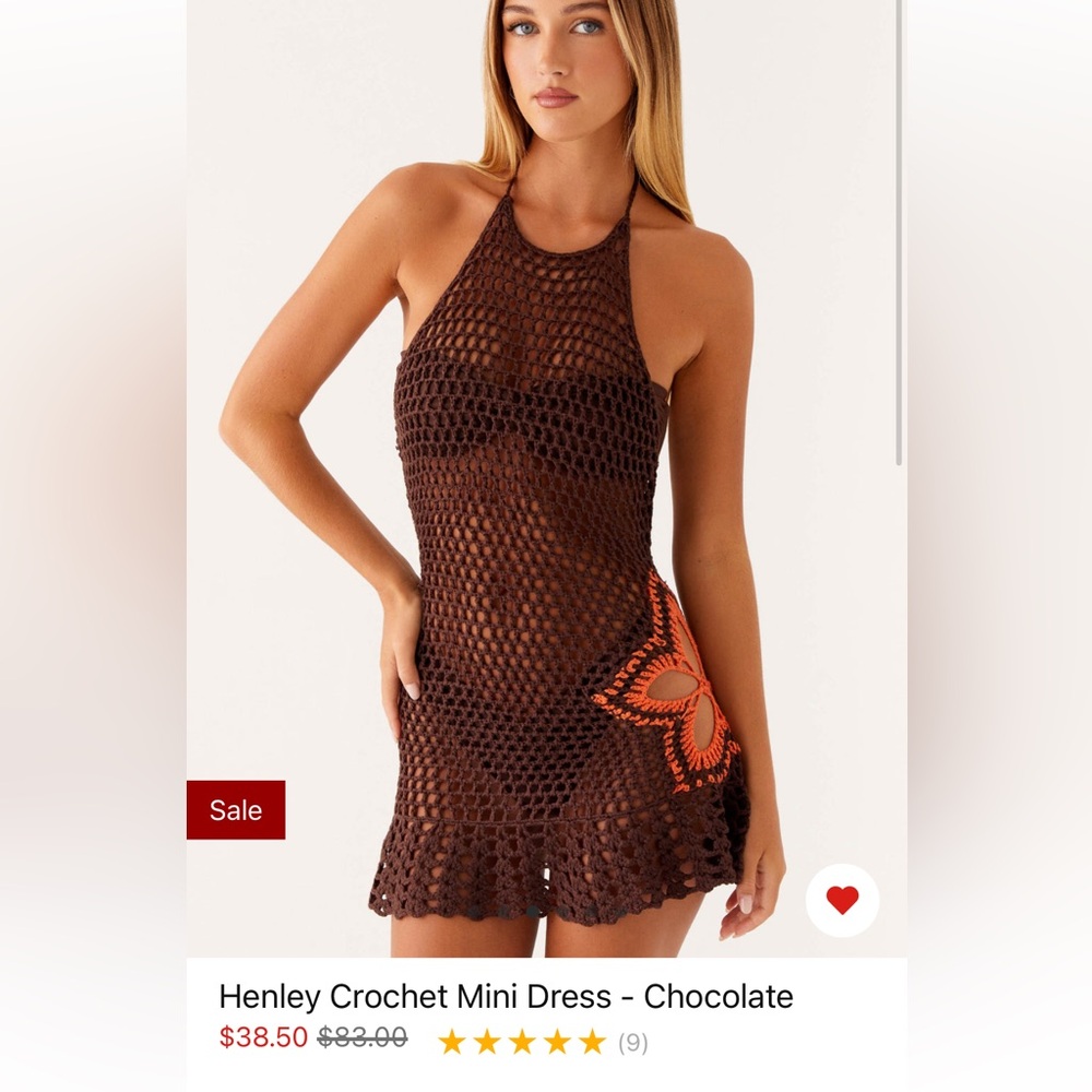Peppermayo Chocolate Crochet Cover-Up with Tangerine Detail